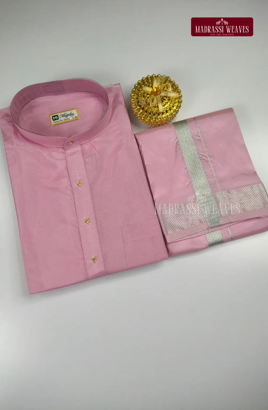 Premium Art Silk Kurta And Dhoti set - Rosy Pink