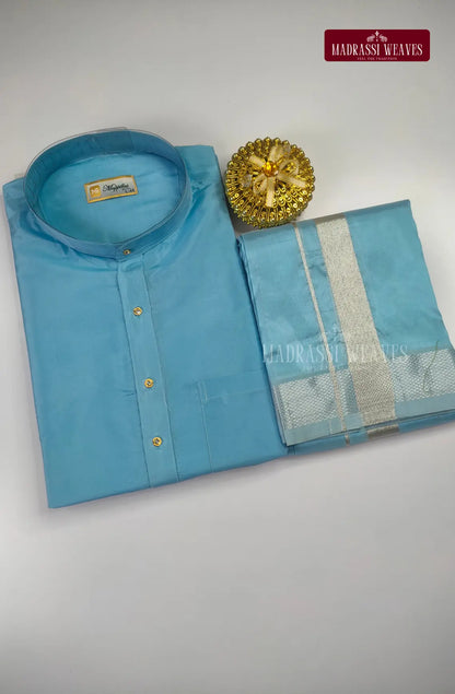 Premium Art Silk Kurta And Dhoti set - Sky Blue