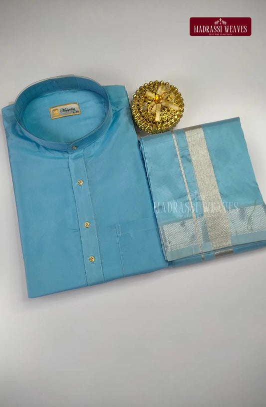 Premium Art Silk Kurta And Dhoti set - Sky Blue