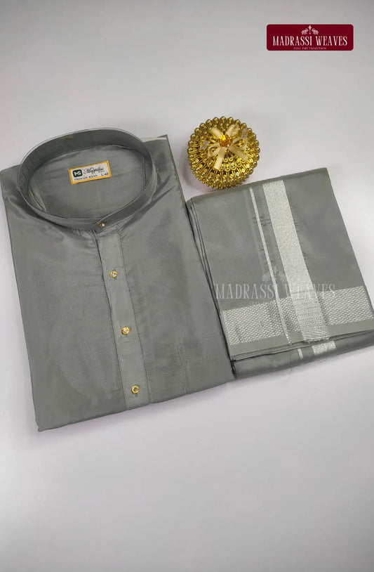 Premium Art Silk Kurta And Dhoti set - Steel Grey