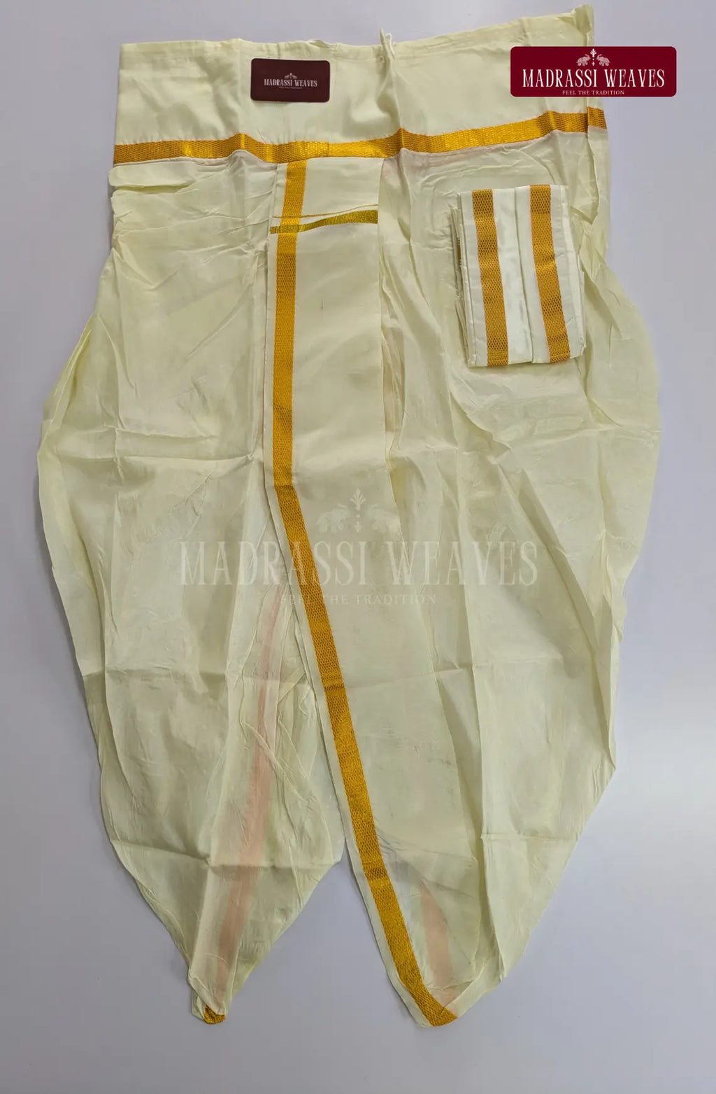 Premium Art Silk Kurta & Readymade Panchakecham Set - White