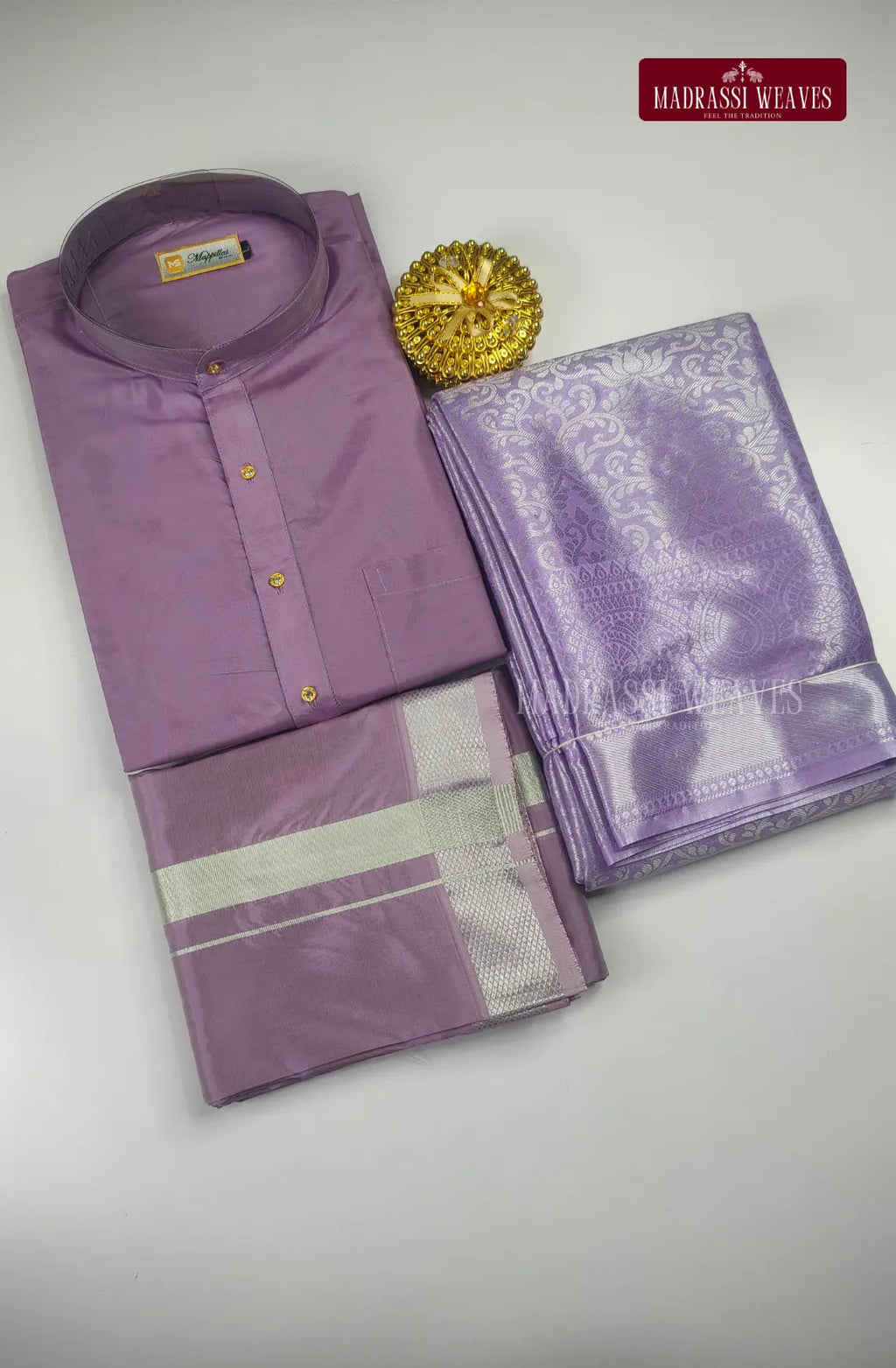 Premium Art Silk Kurta Saree Couple Combo - Dark Lavender