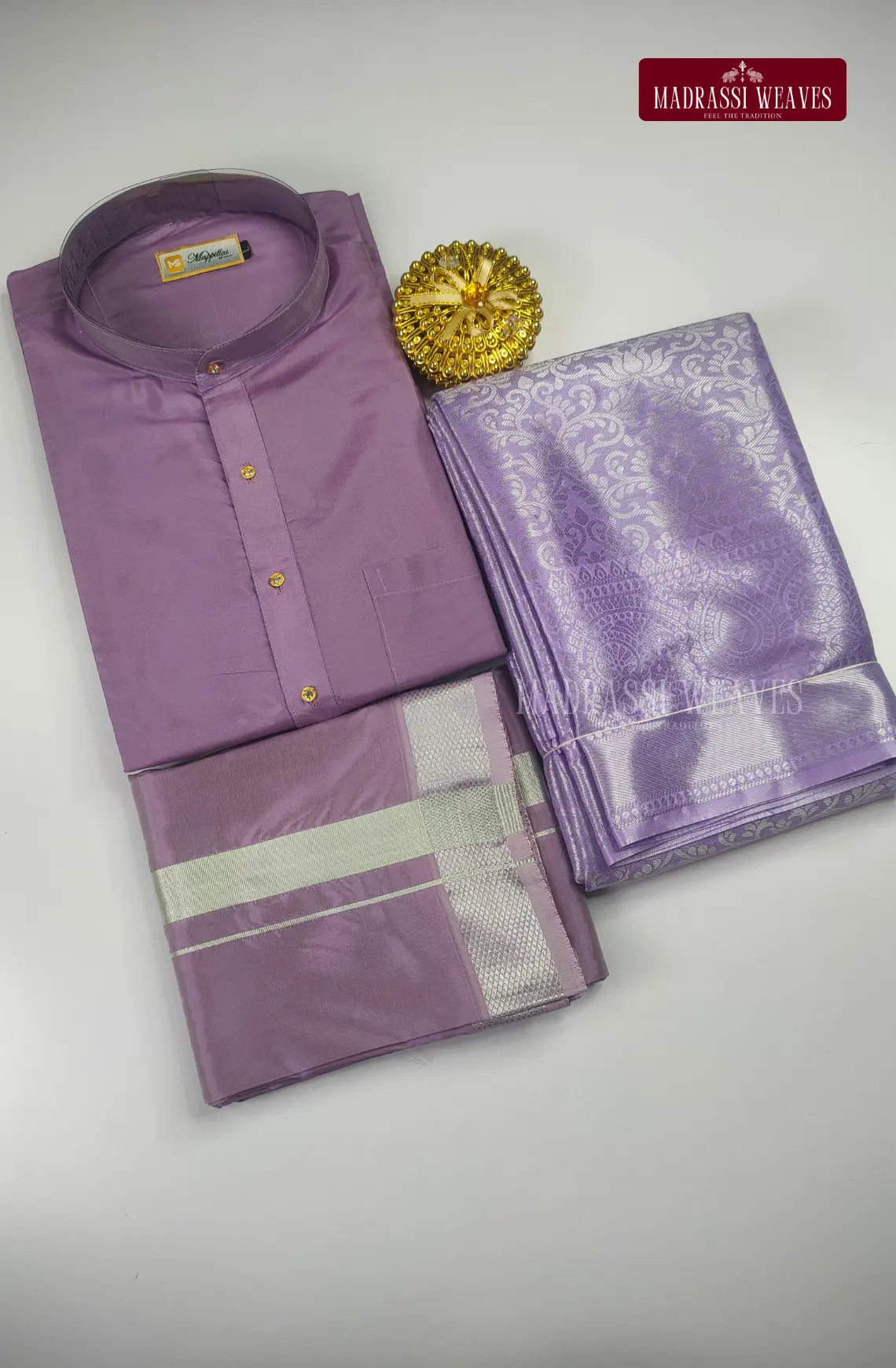 Premium Art Silk Kurta Saree Couple Combo - Dark Lavender