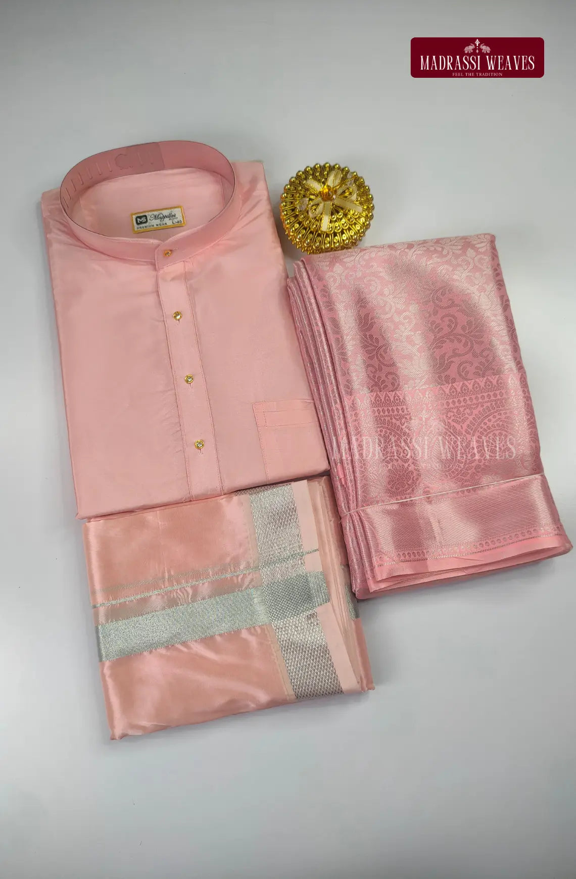 Premium Art Silk Kurta Saree Couple Combo - Pink