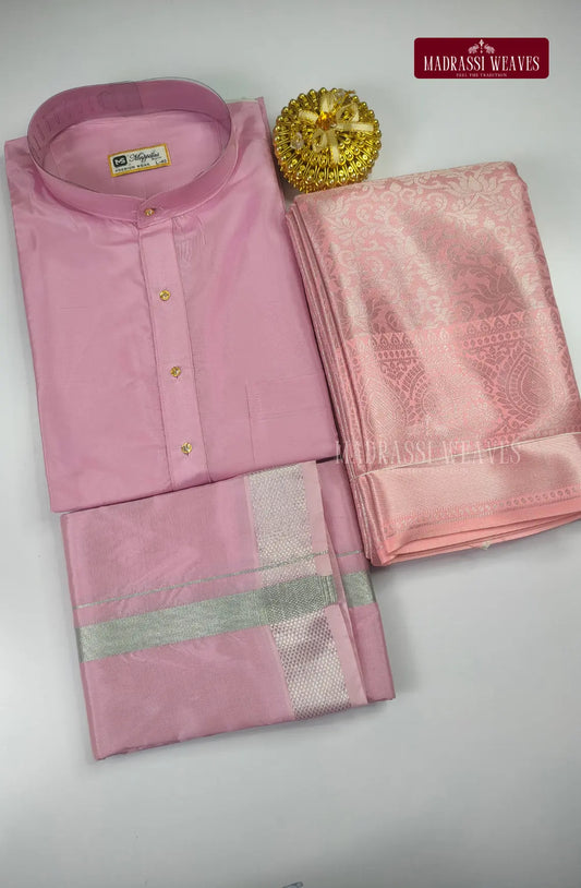 Premium Art Silk Kurta Saree Couple Combo - Rosy Pink