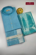 Premium Art Silk Kurta Saree Couple Combo - Sky Blue