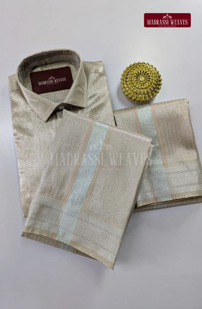 Premium Art Silk Tissue Dhoti Set - Silver