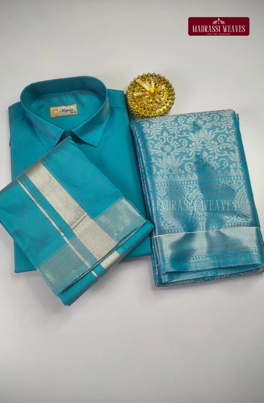 Premium Ethnic Wear Couple Combo Set - Aqua Blue