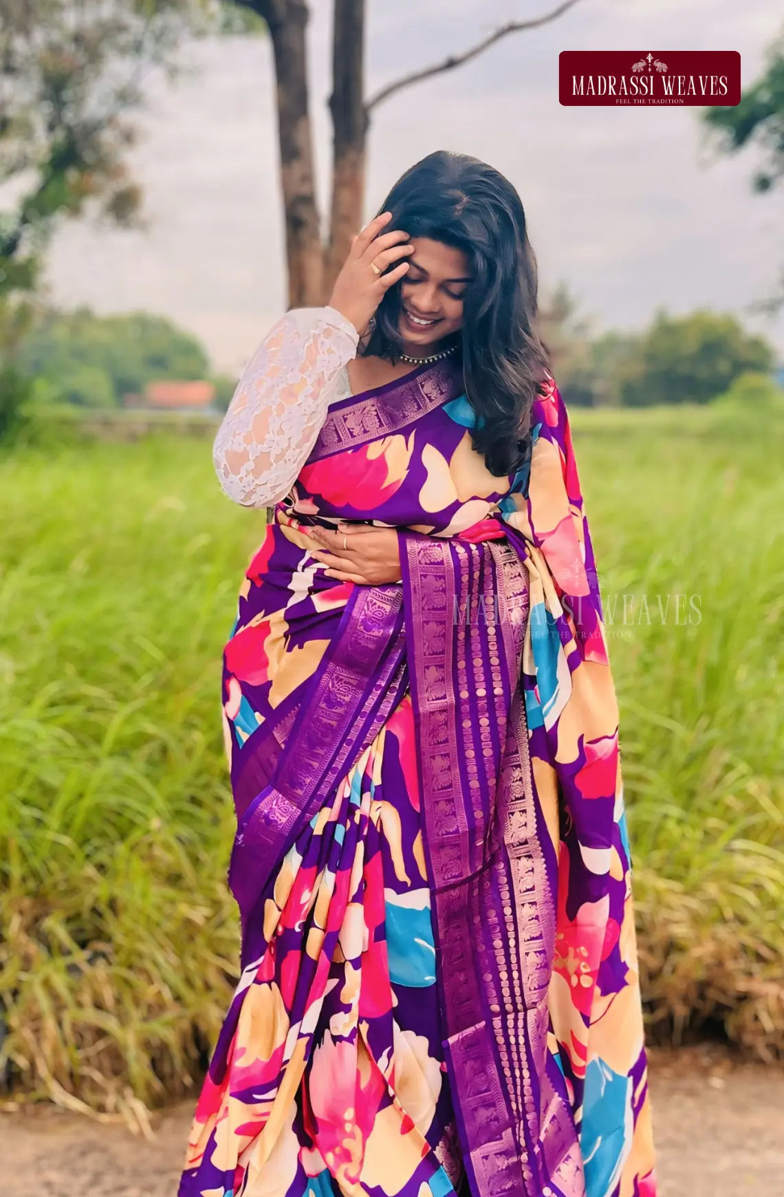 Premium  Gap Border Georgette Saree - Violet