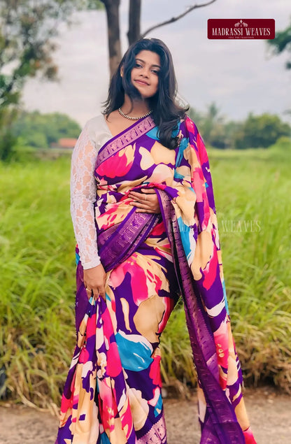 Premium  Gap Border Georgette Saree - Violet