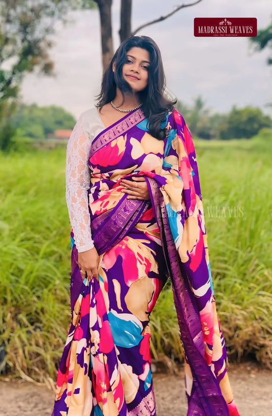 Premium  Gap Border Georgette Saree - Violet