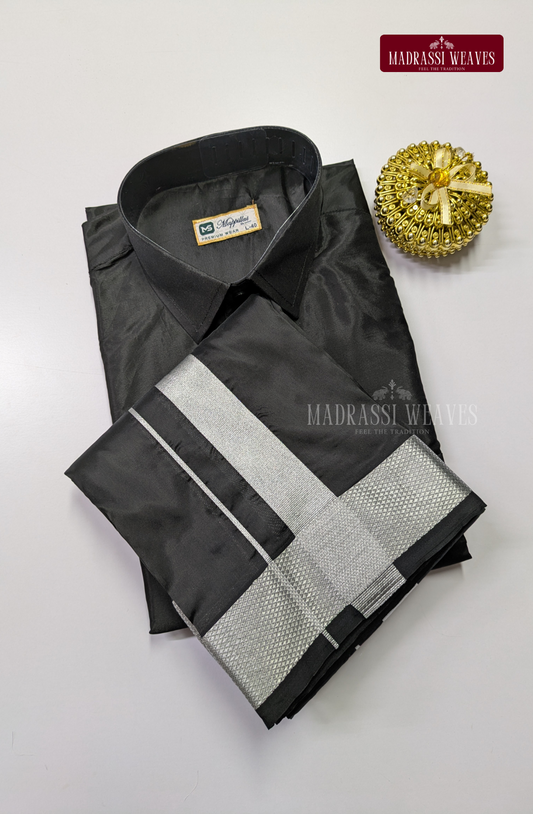 Premium Japan Silk Dhoti Set - Black