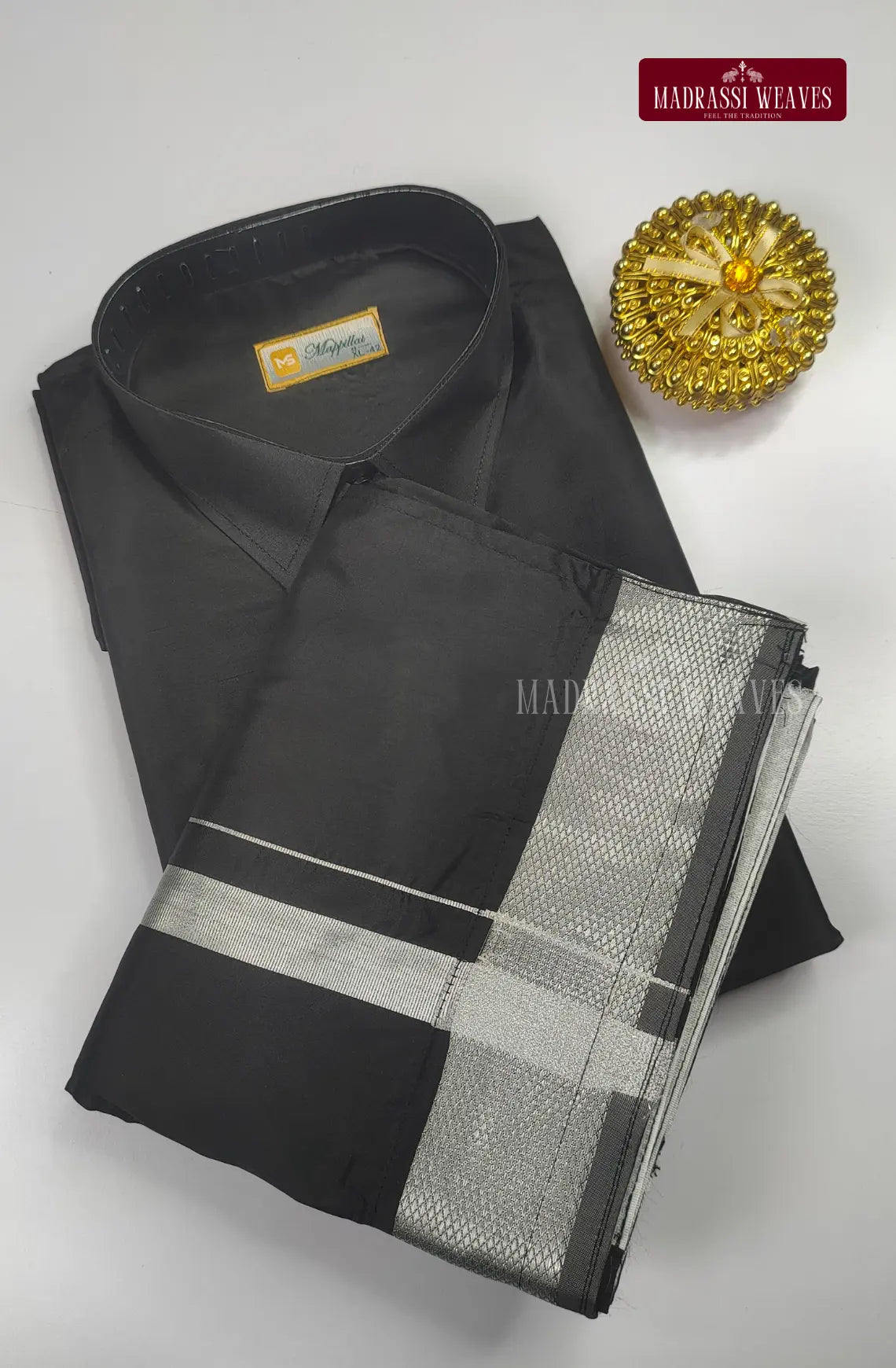 Kids Premium Silk Dhoti Set - Black