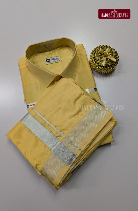 Premium Japan Silk Dhoti Set - Champagne