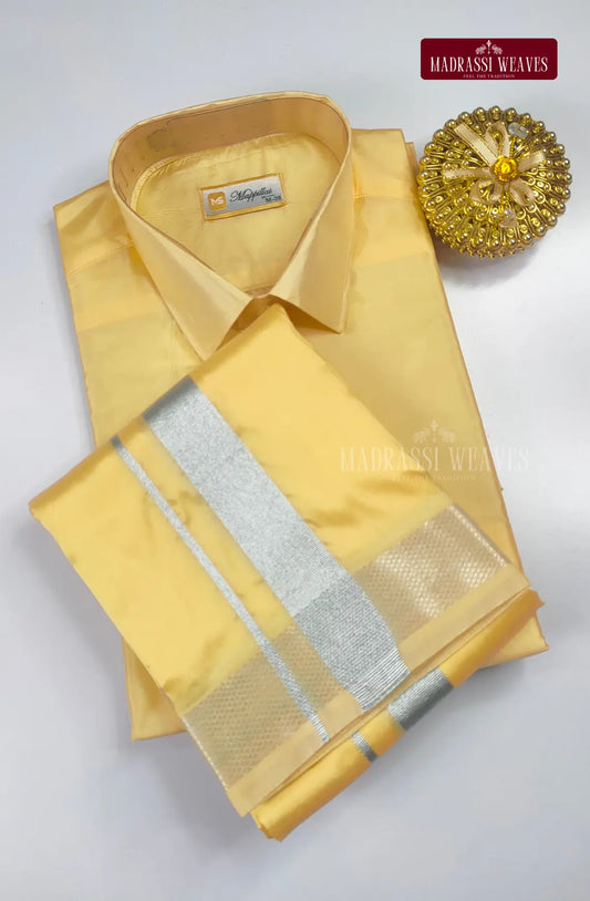 Kids Premium Silk Dhoti Set - Champagne