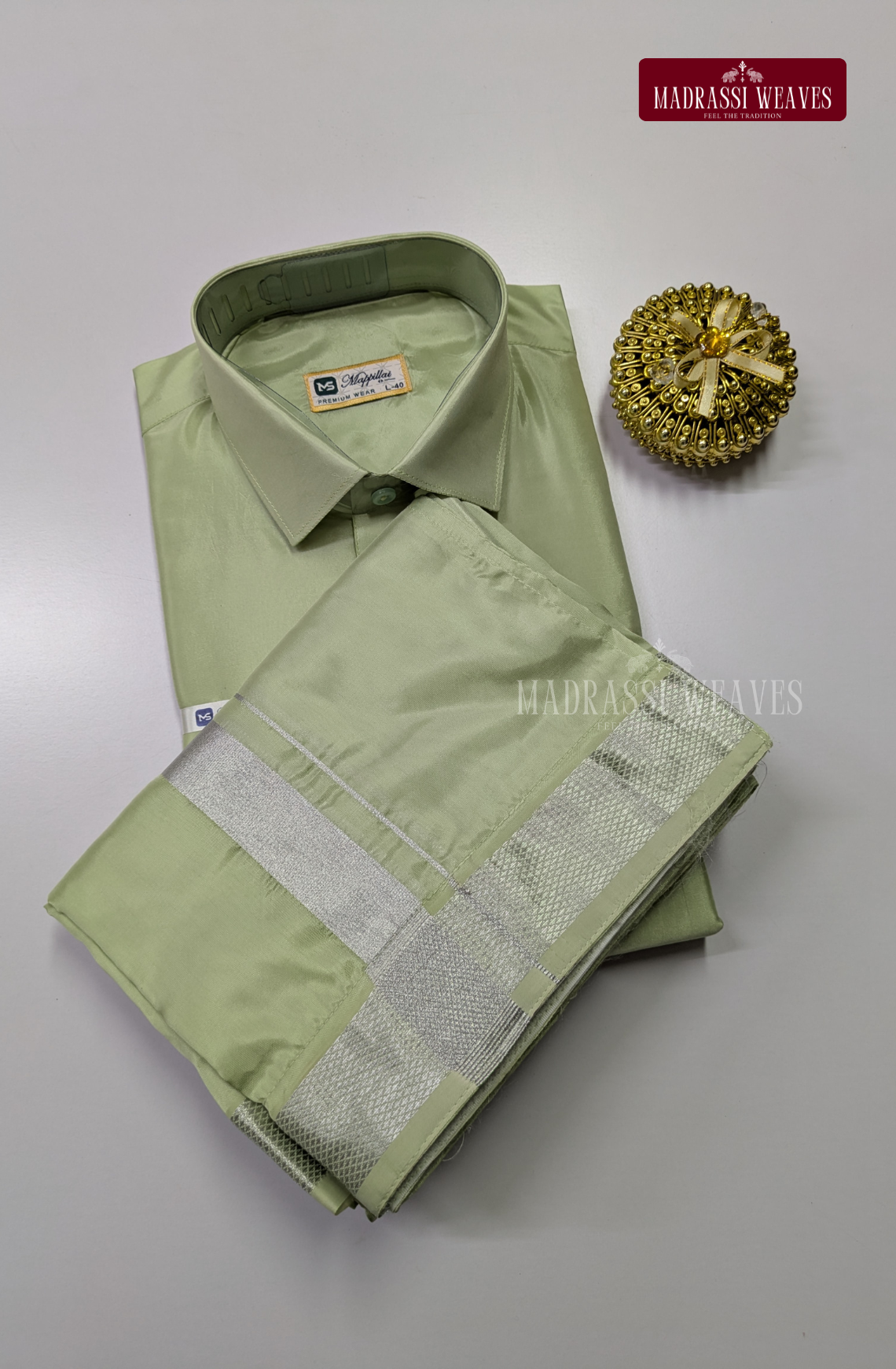 Premium Japan Silk Dhoti Set - Marine Green