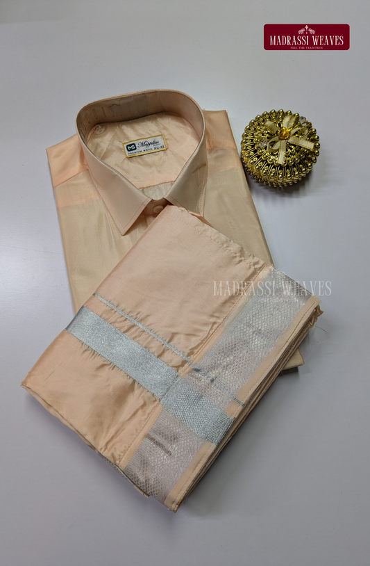 Premium Japan Silk Dhoti Set - Peach