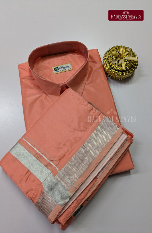 Premium Japan Silk Dhoti Set - Pinkish Peach