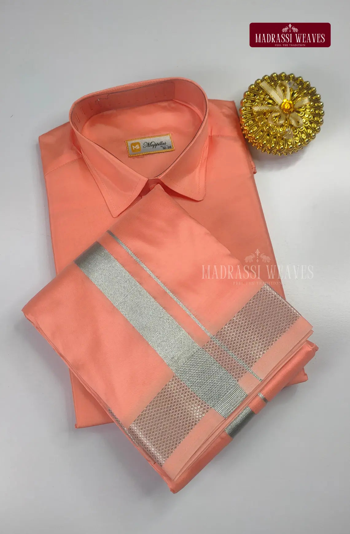 Kids Premium Silk Dhoti Set - Pinkish Peach