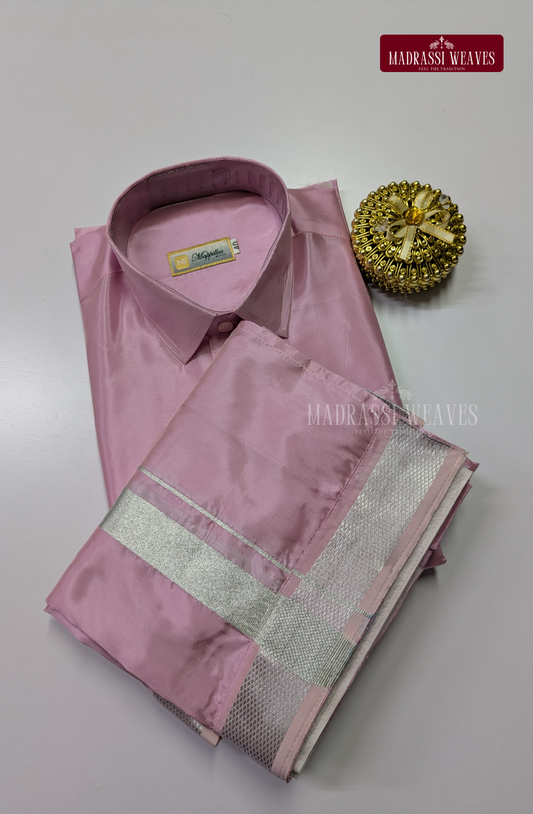 Premium Japan Silk Dhoti Set - Rosy Pink