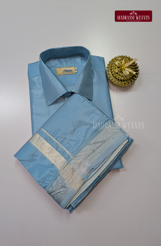 Premium Japan Silk Dhoti Set - Sky Blue