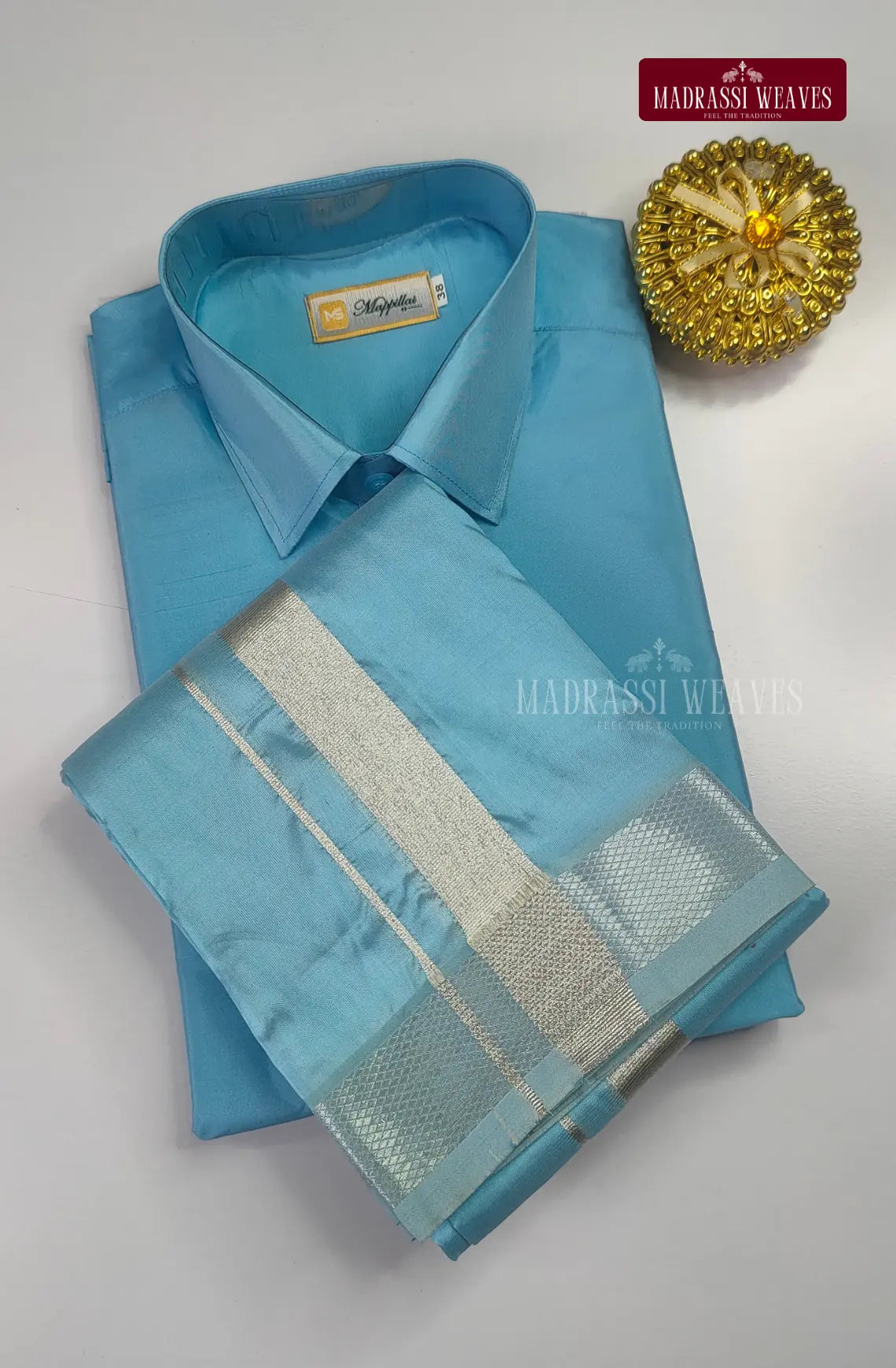Kids Premium Silk Dhoti Set - Sky Blue