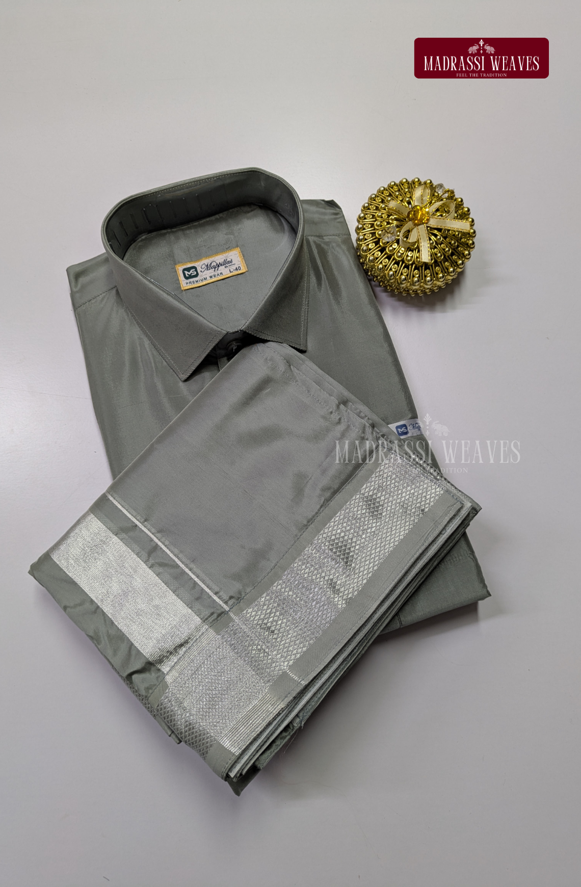 Premium Japan Silk Dhoti Set - Steel Grey – Madrassi Weaves