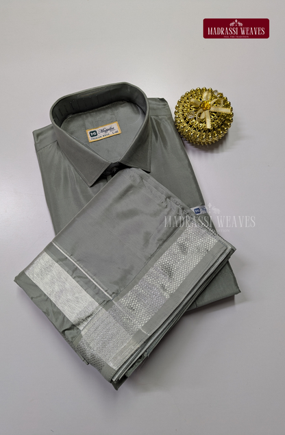 Premium Japan Silk Dhoti Set - Steel Grey