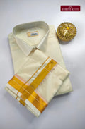 Premium Japan Silk Dhoti Set with Gold Zari - White