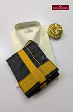 Premium Japan Silk Dhoti Set with Gold Zari - White & Black