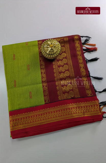 Premium Kalyani Gadwal Cotton Saree - Grass Green