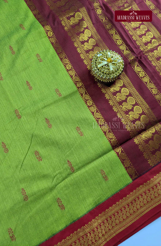Premium Kalyani Gadwal Cotton Saree - Grass Green