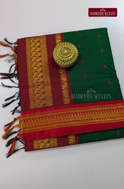 Premium Kalyani Gadwal Cotton Saree - Green