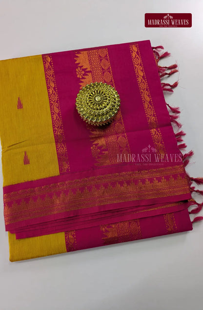 Premium Kalyani Gadwal Cotton Saree - Mustard Yellow