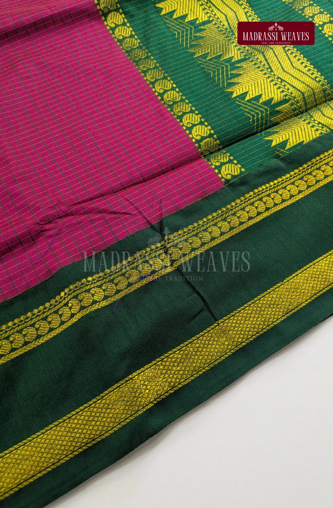 Premium Kalyani Gadwal Kattam Sarees - Rani Pink