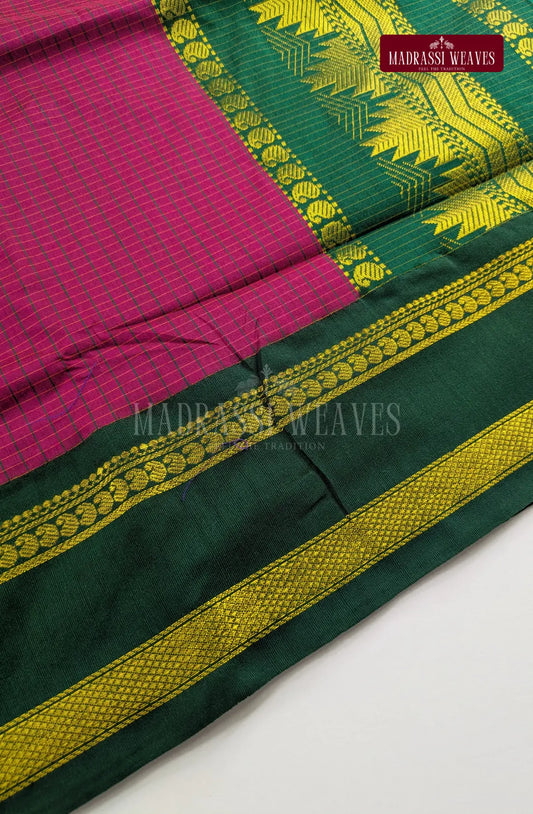 Premium Kalyani Gadwal Kattam Sarees - Rani Pink