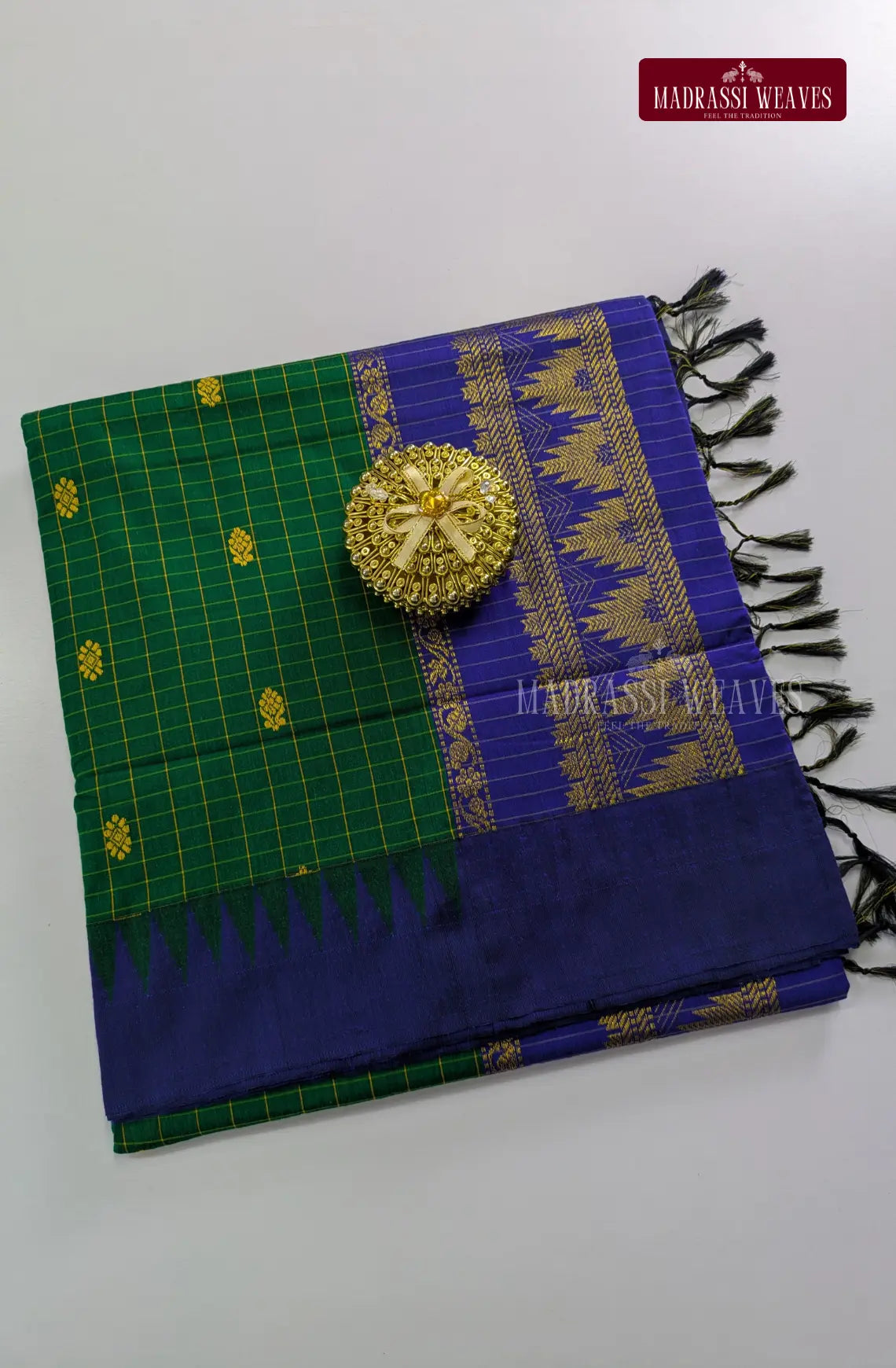 Premium Kalyani Kattam Thread Butta Sarees - Green