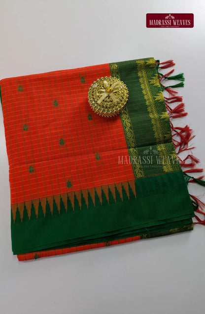 Premium Kalyani Kattam Thread Butta Sarees - Orange