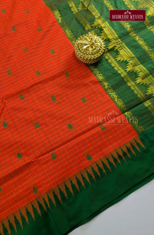 Premium Kalyani Kattam Thread Butta Sarees - Orange