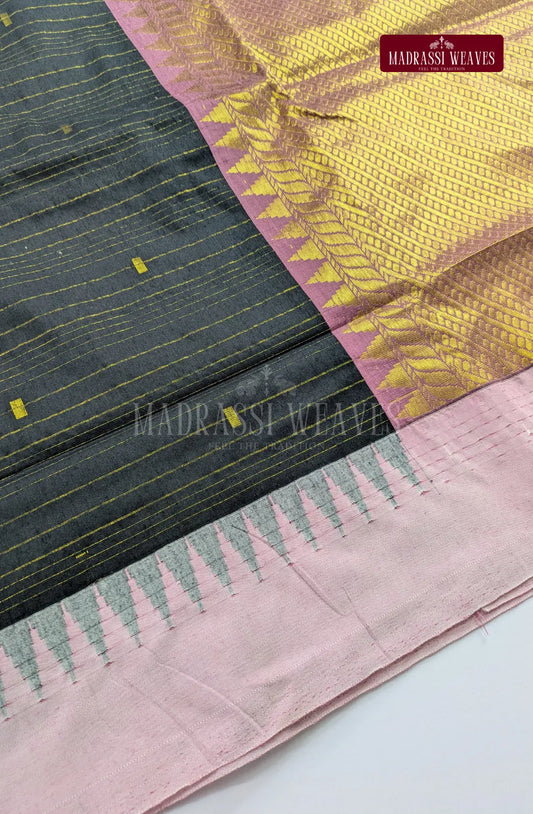 Premium Kalyani Korvai Tower Butta Sarees - Black