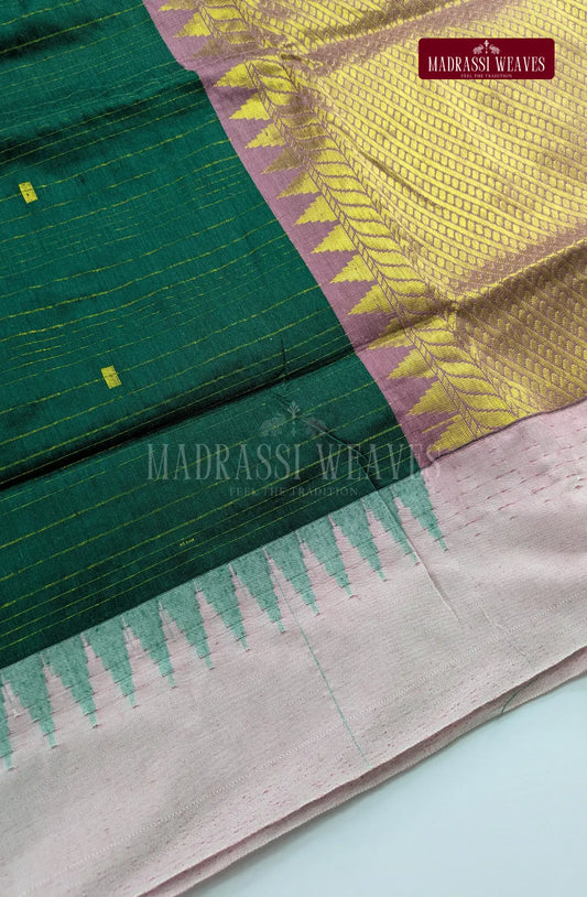 Premium Kalyani Korvai Tower Butta Sarees - Green