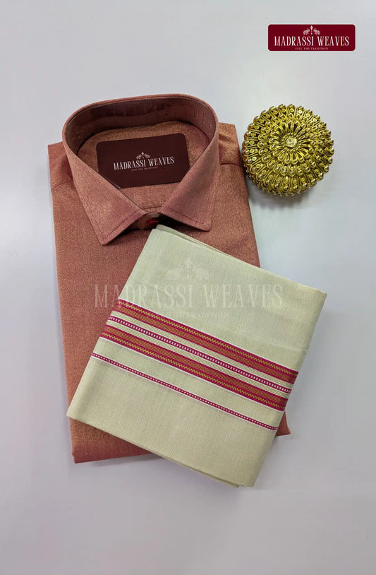 Premium Shiny Cotton Tissue Dhoti Set - Crimson Red