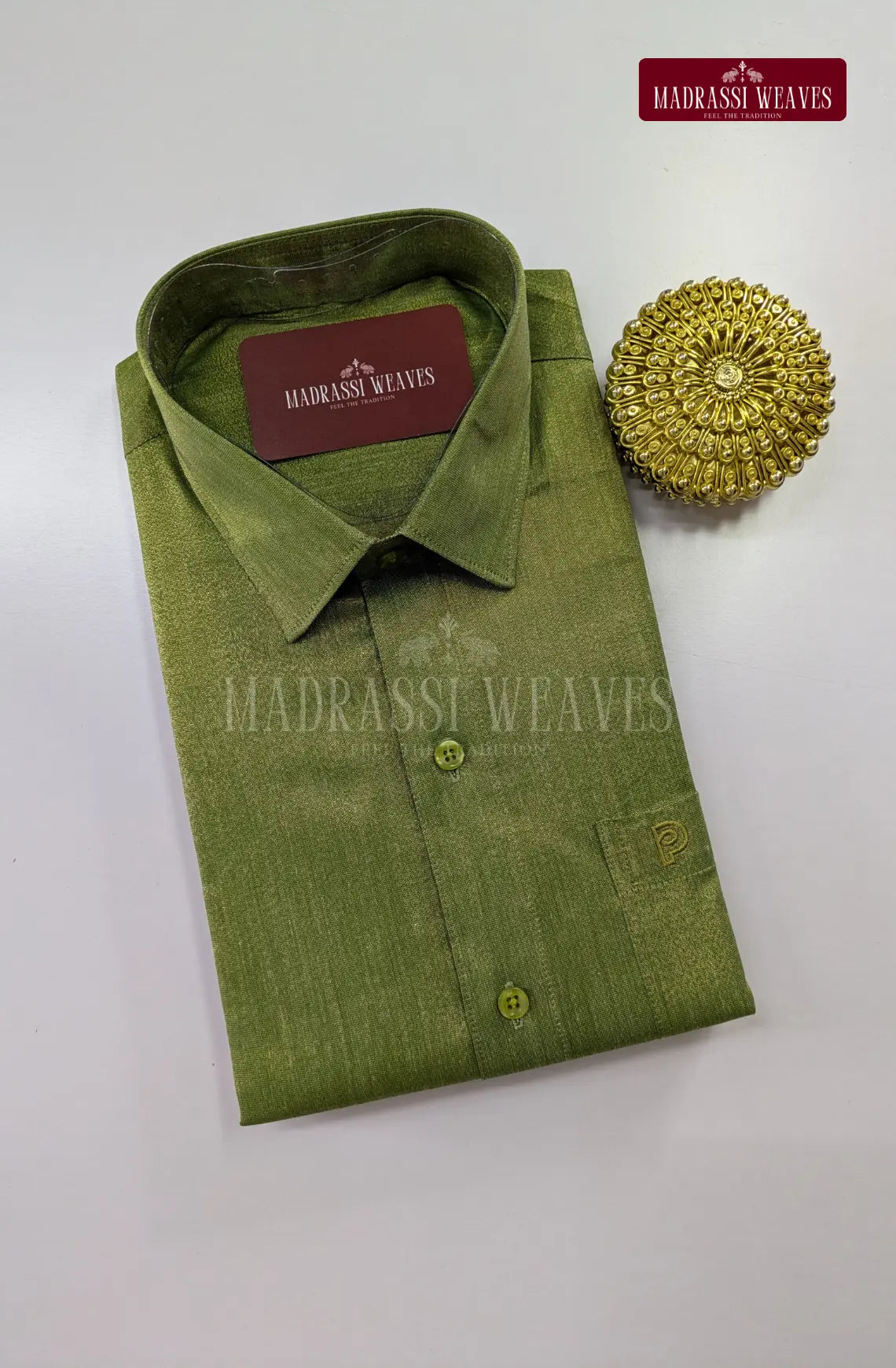 Premium Shiny Cotton Tissue Dhoti Set - Green