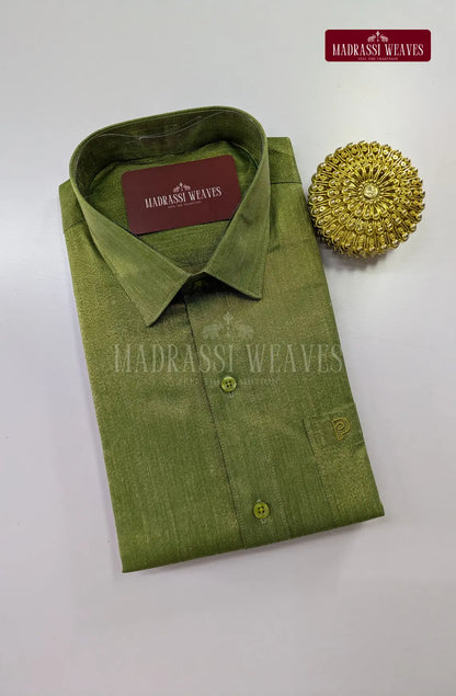 Premium Shiny Cotton Tissue Dhoti Set - Green