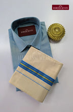Premium Shiny Cotton Tissue Dhoti Set - Sky Blue