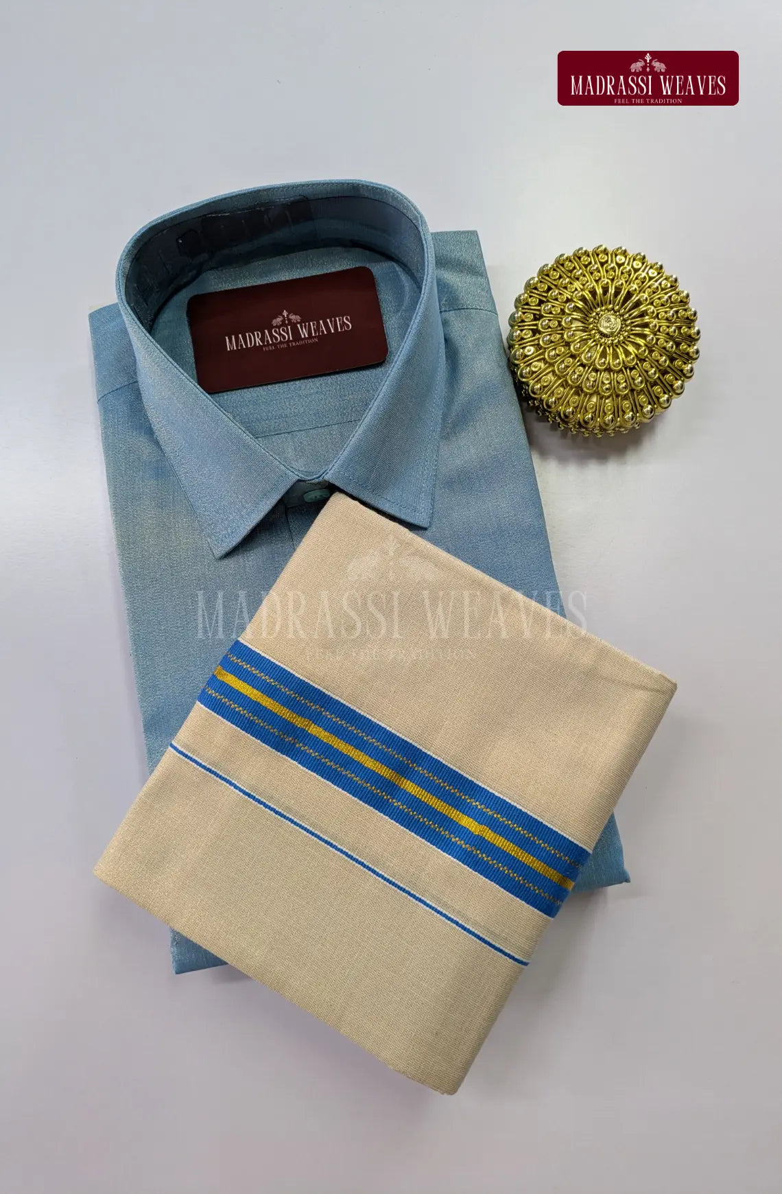 Premium Shiny Cotton Tissue Dhoti Set - Sky Blue