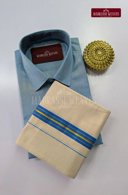 Premium Shiny Cotton Tissue Dhoti Set - Sky Blue