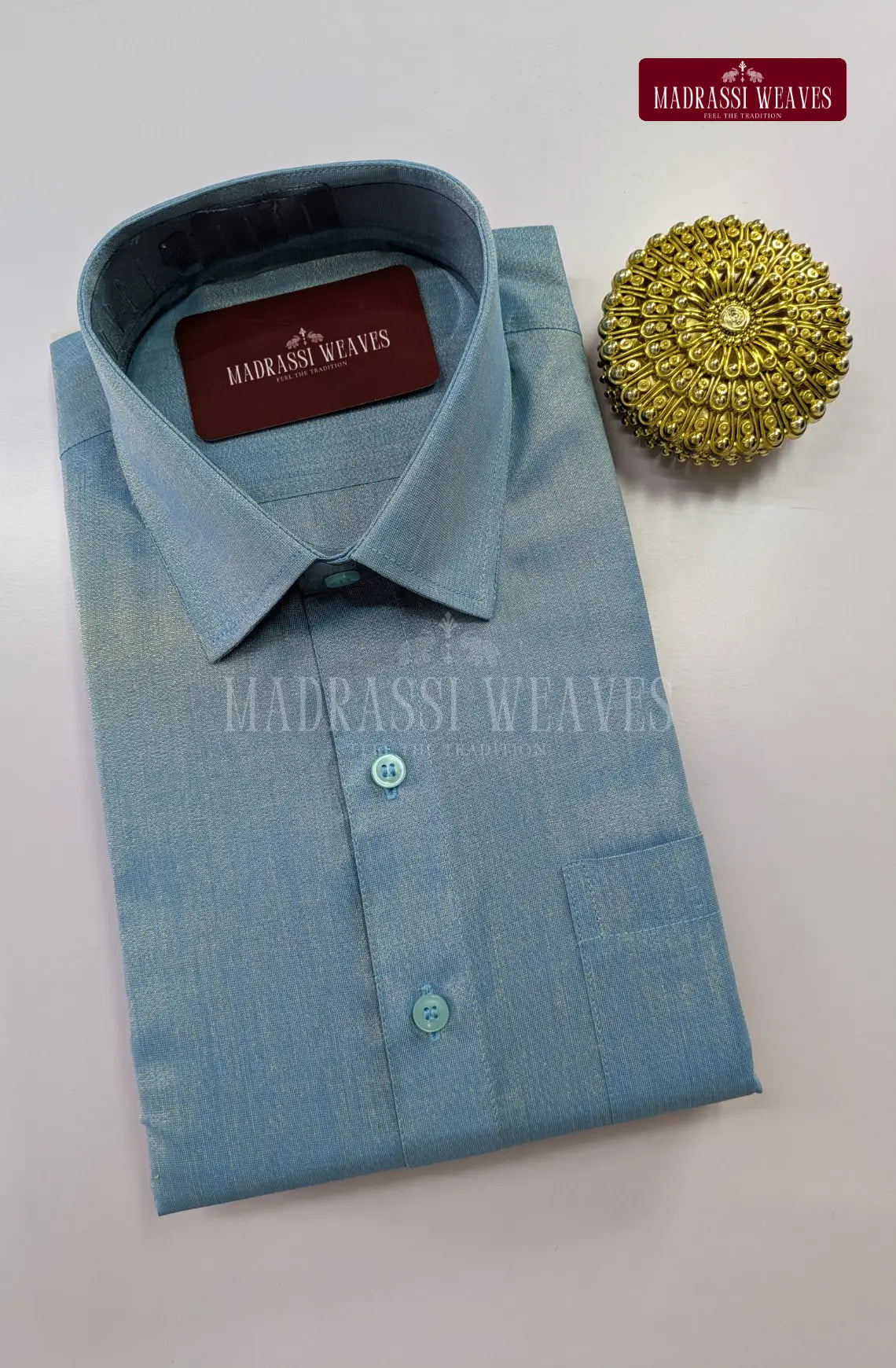 Premium Shiny Cotton Tissue Dhoti Set - Sky Blue