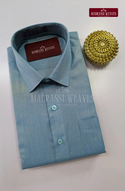 Premium Shiny Cotton Tissue Dhoti Set - Sky Blue