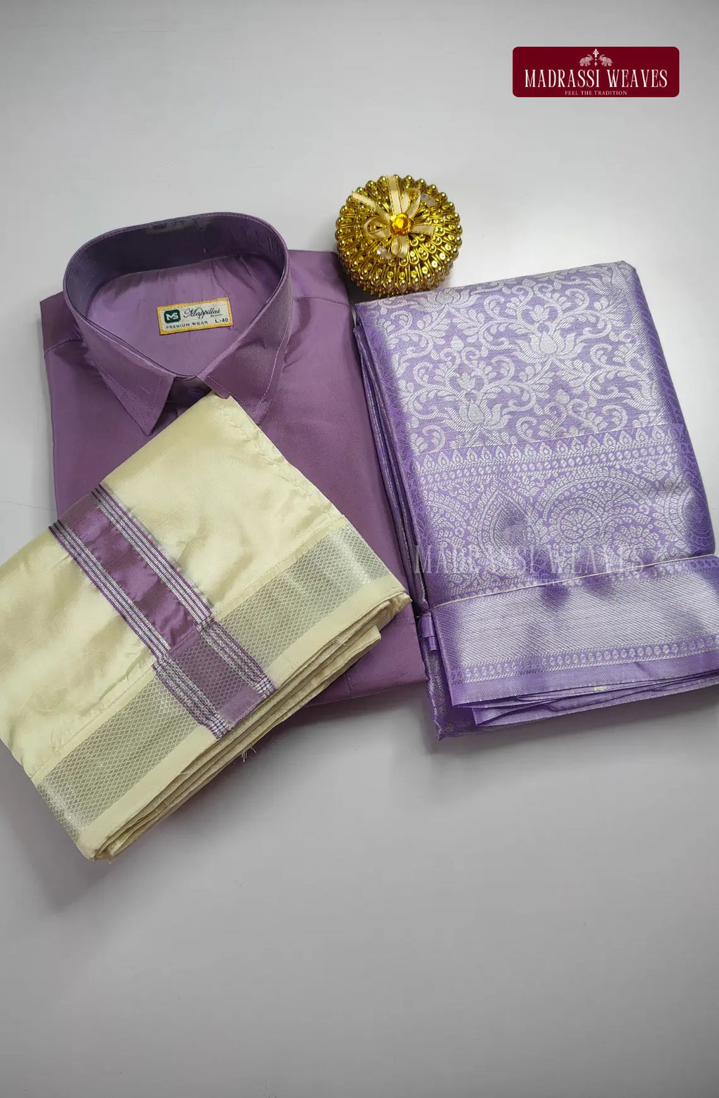 Premium Silk Couple Combo Set with Colour Zari - Dark Lavender